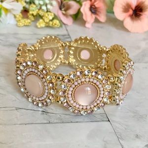 Pale Pink Stretch Bracelet Faux Crystals One Size Fits Most